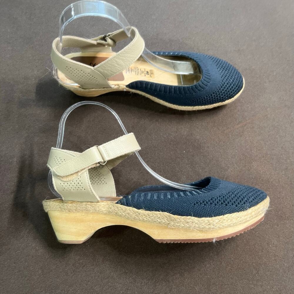 Jax & Bard Castine Knit & Leather Mary Jane Clogs Blue Wooden Women's Size EU 40 - Picture 2 of 10